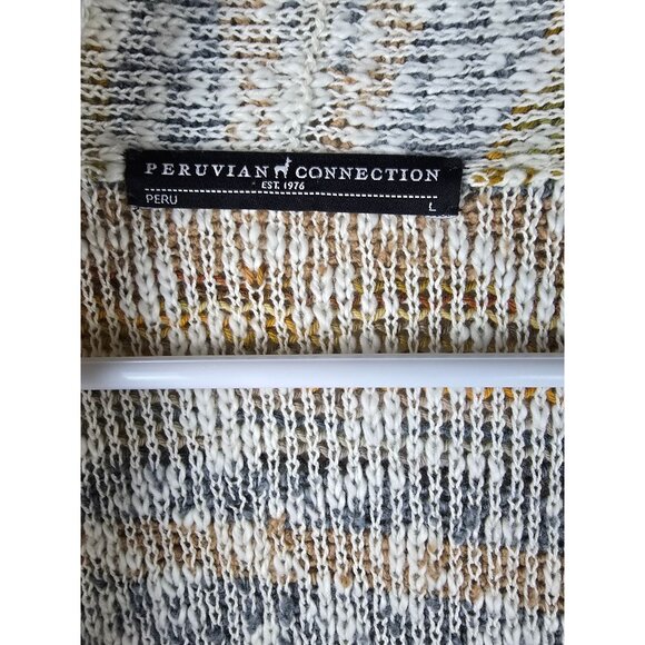 Peruvian Connection Striped Knit Light Beach Cardigan L Cotton Blend - Picture 2 of 4